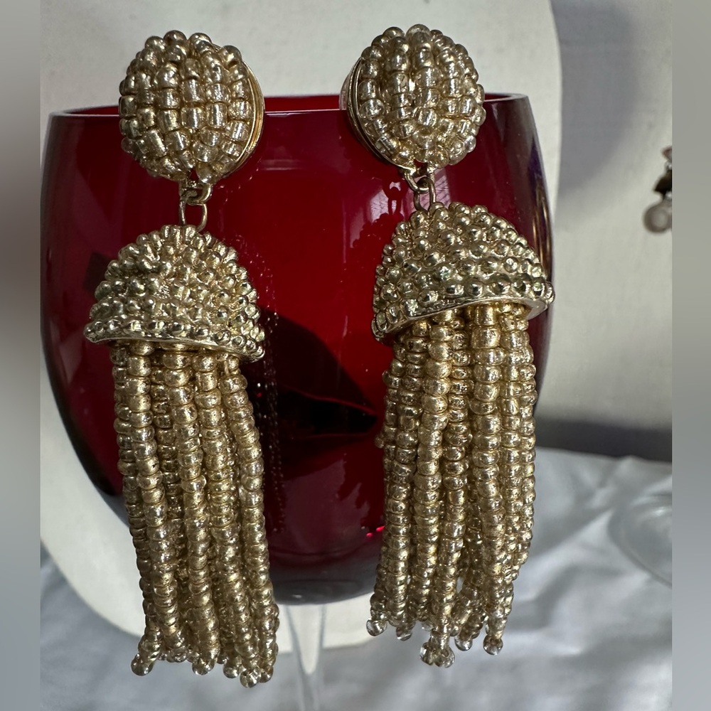 Gorgeous Baublebar goldtone full bead tassel earrings